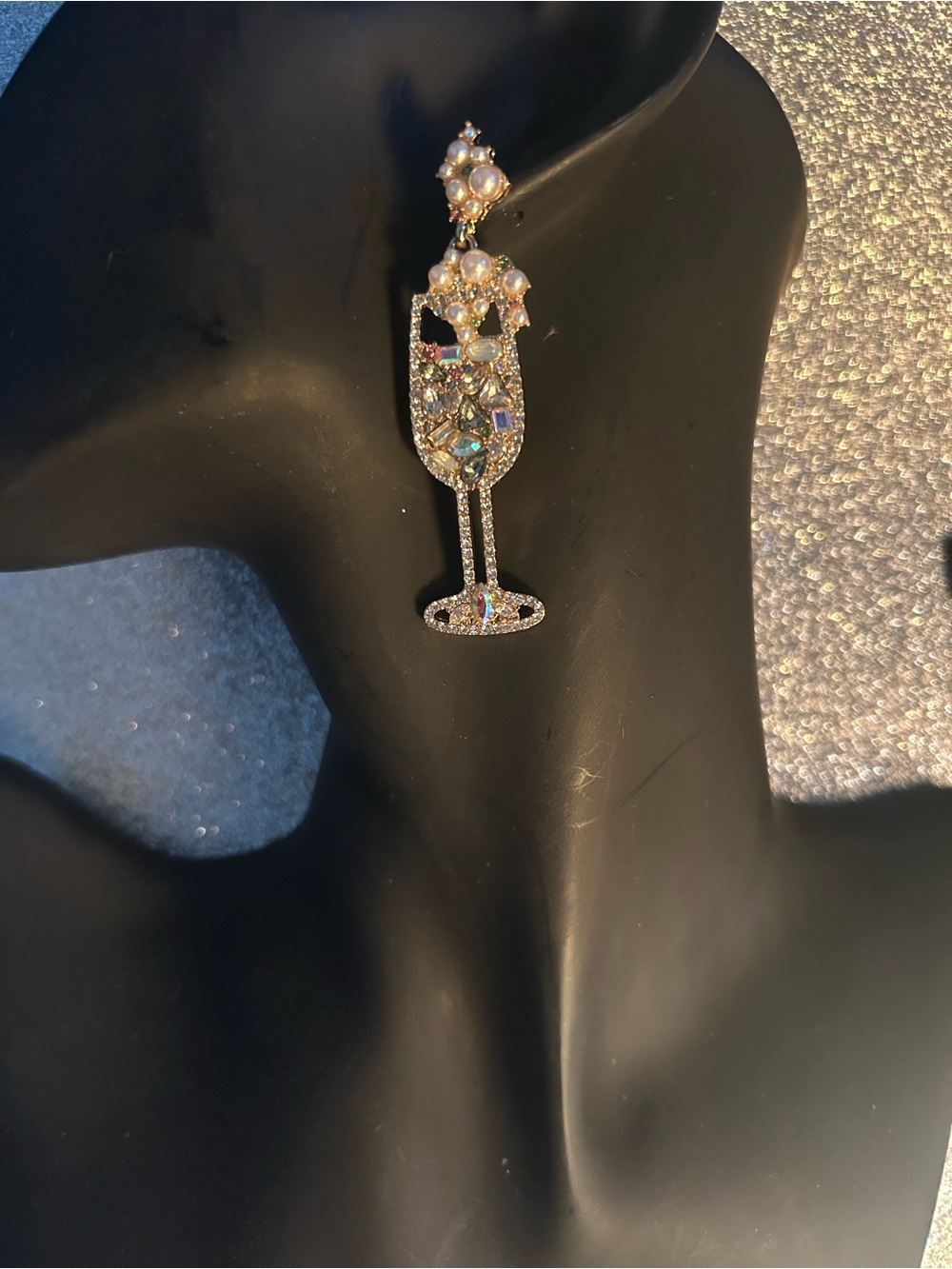 Rhinestone Champagne Glass Drop Earrings - Gold & Iridescent